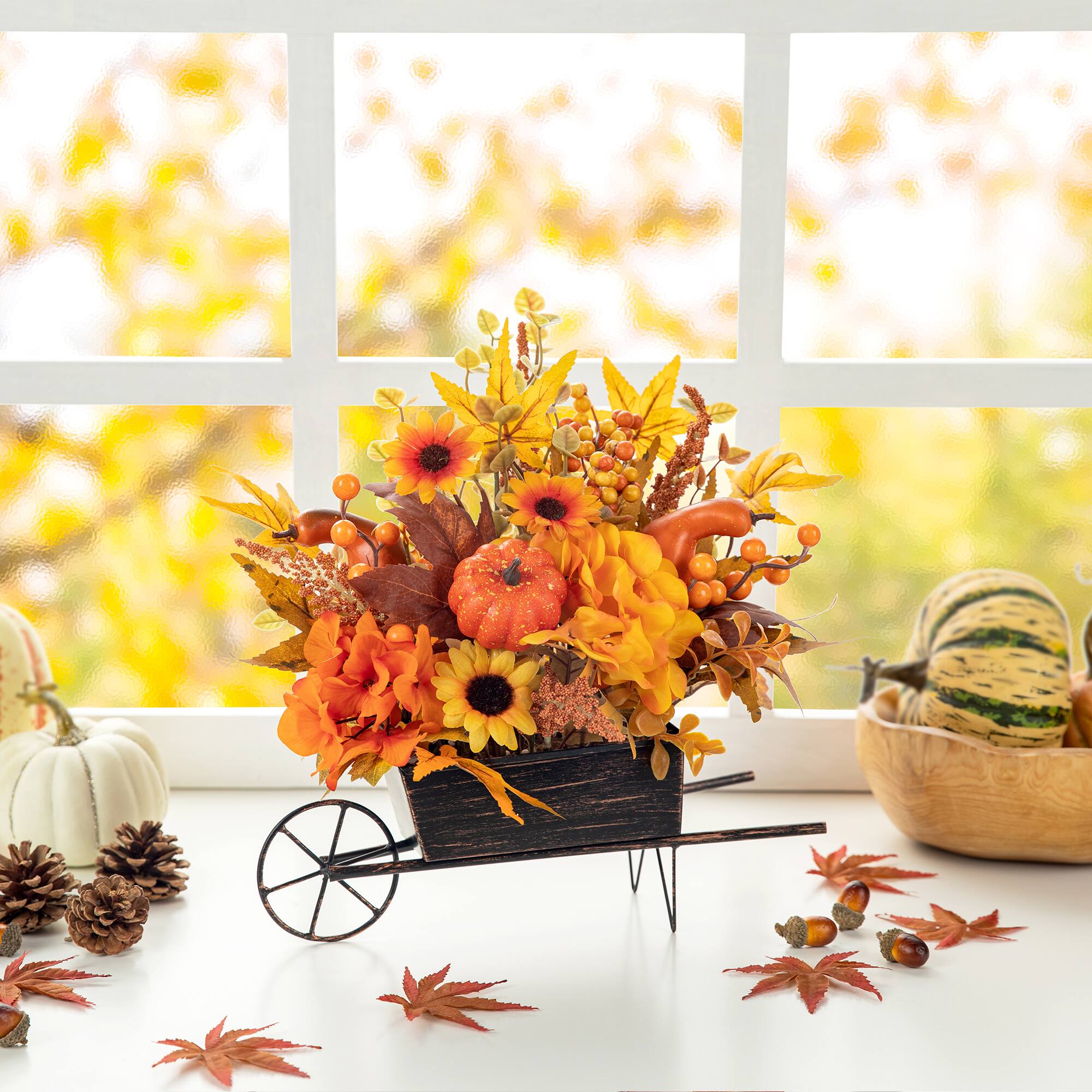 Glitzhome® 14" Fall Floral Cart Centerpiece
